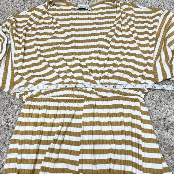 Urban Outfitters Ribbed Striped Surplice V-Neck Romper Gold Yellow White Small - Picture 8 of 11